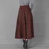 90s fashion Autumn and Winter Woolen Skirt Artistic Retro Plaid Large Swing Skirt Elastic Waist Mid-Length Square Dance Slimming A- Line